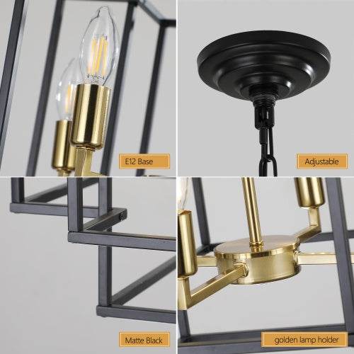 8 Lights Black & Gold Lantern Tiered Chandelier, Industrial Farmhouse Chandelier - No Bulbs - www.Shopthatapp.com