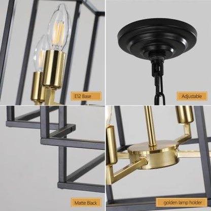 8 Lights Black & Gold Lantern Tiered Chandelier, Industrial Farmhouse Chandelier - No Bulbs - www.Shopthatapp.com