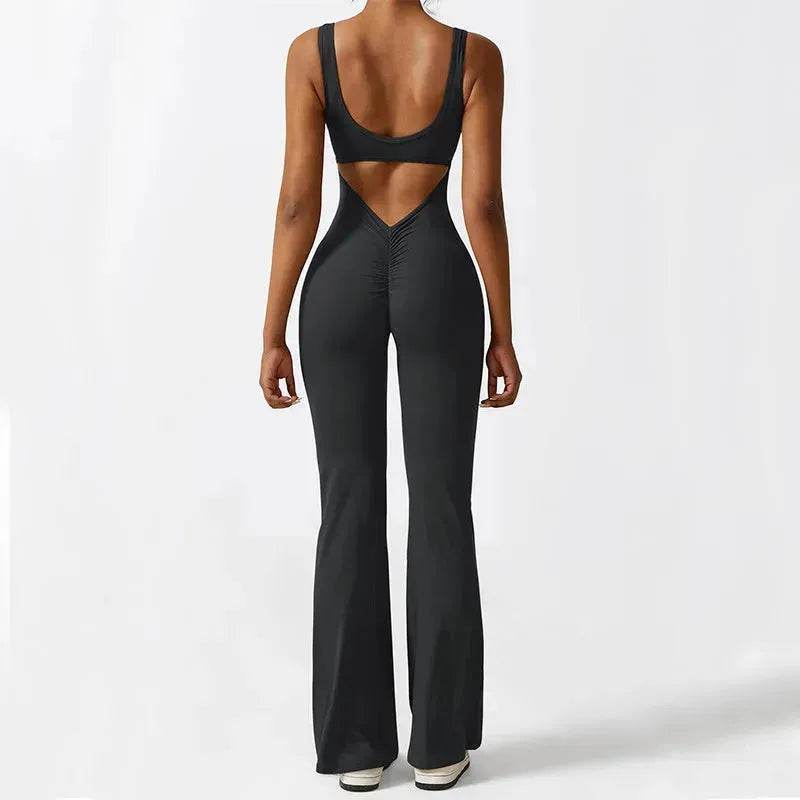 Women Sleeveless Flare Long Pant Yoga Fitness Jumpsuits - www.Shopthatapp.com
