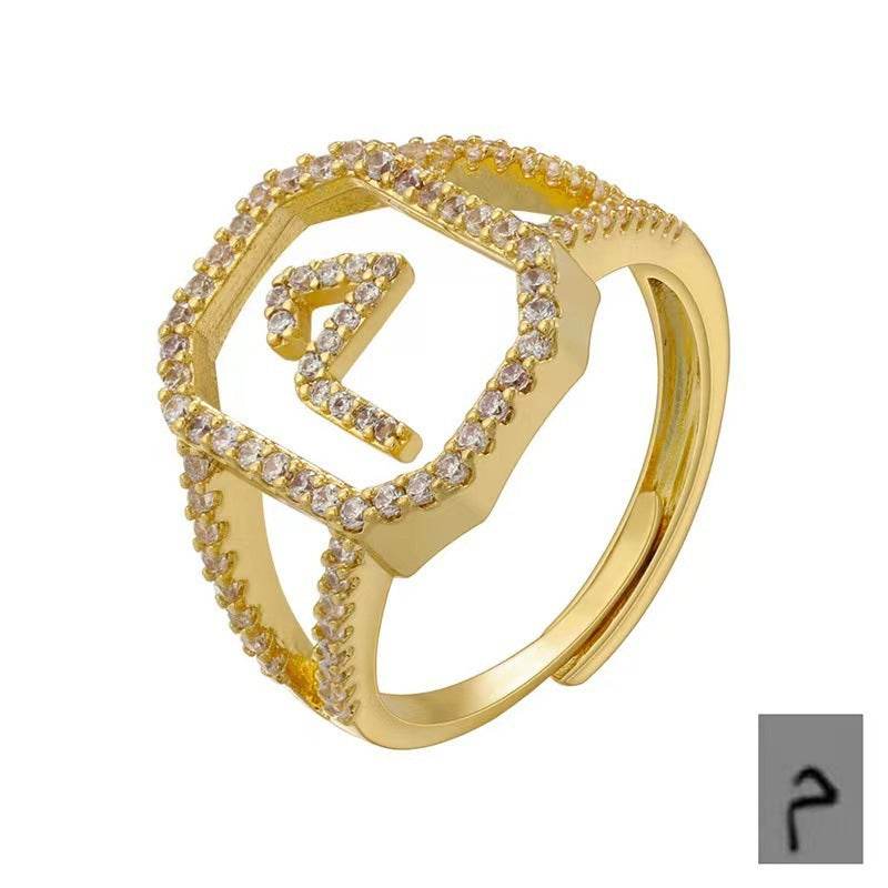 Fashion Micro Inlaid Zircon Arab Letters Ring for women