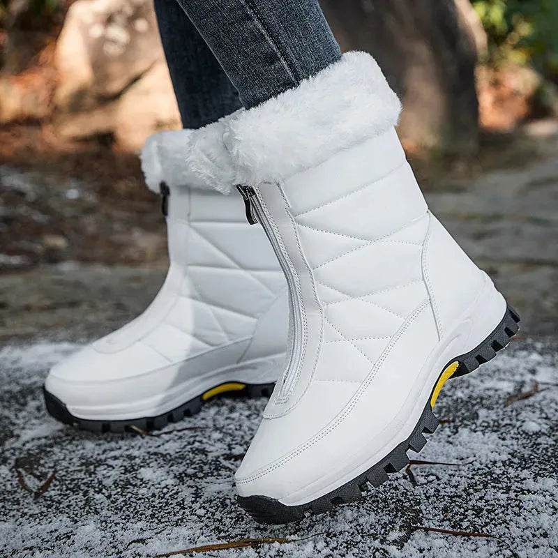 Winter Waterproof Snow Boots Women's Mid-calf Front Zipper - www.Shopthatapp.com