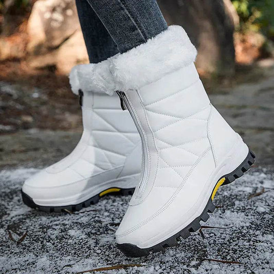 Winter Waterproof Snow Boots Women's Mid-calf Front Zipper - www.Shopthatapp.com