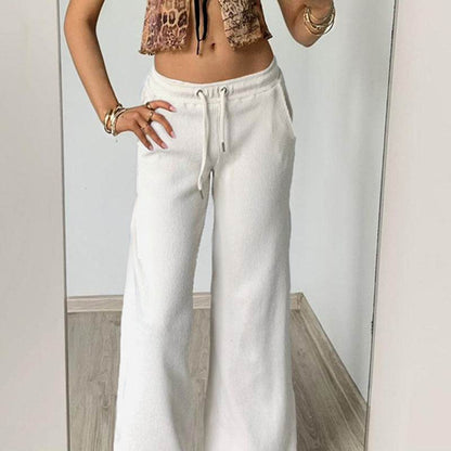 Pure Color Minimal Versatile Sports Style Low Waist Lace-up Draping Mop Straight-leg Trousers - www.Shopthatapp.com