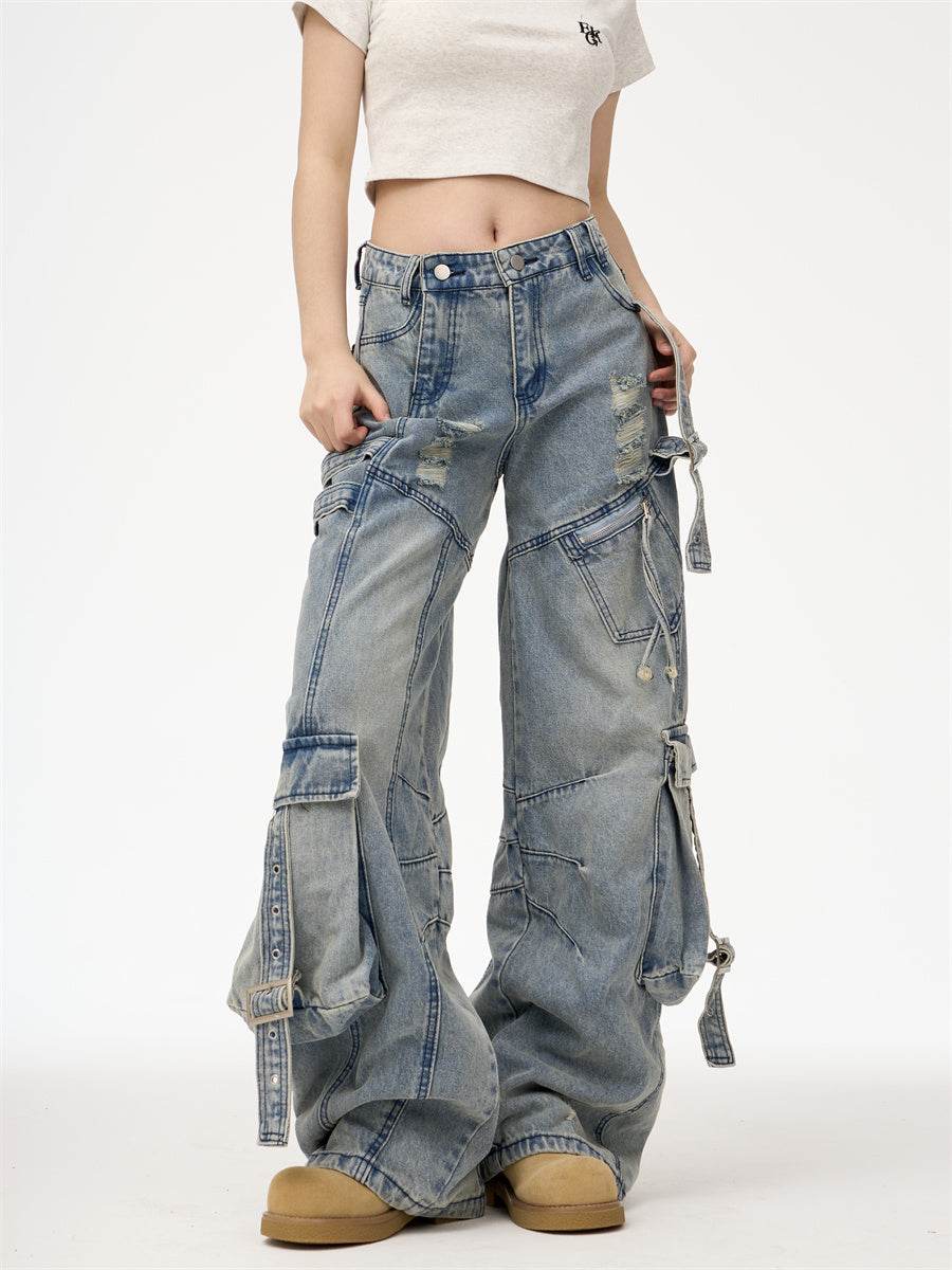 Distressed Washed Oversized Baggy Cargo Jeans Pant - www.Shopthatapp.com