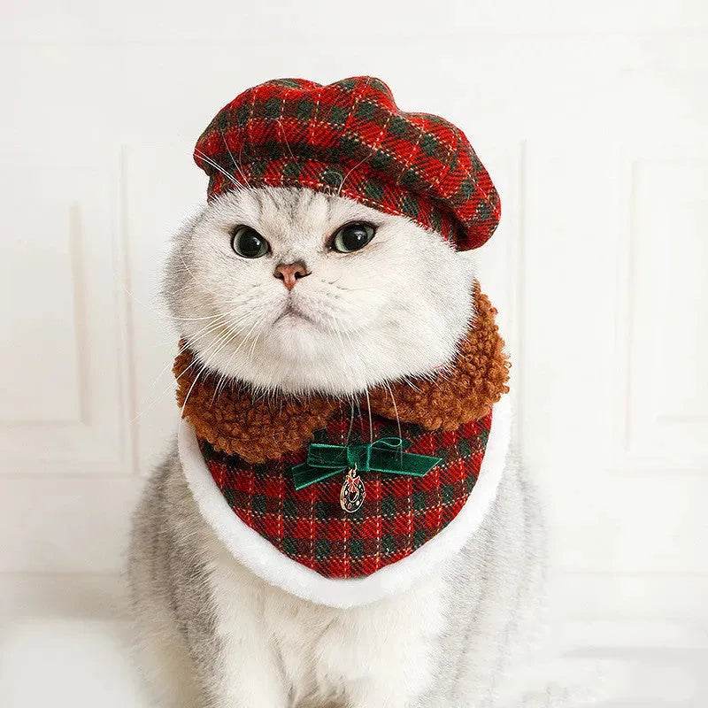 Pet Christmas Cat Hat Bib Dress Up Clothes - www.Shopthatapp.com