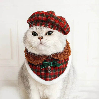 Pet Christmas Cat Hat Bib Dress Up Clothes - www.Shopthatapp.com
