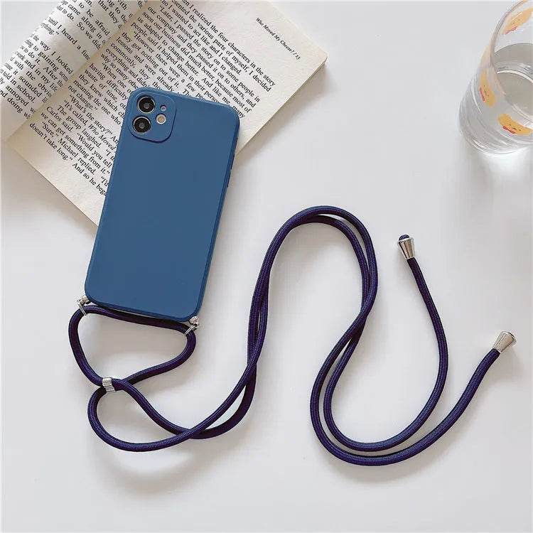 Solid Color Diagonal Lanyard Phone Case Silicone Couple Phone Case - www.Shopthatapp.com