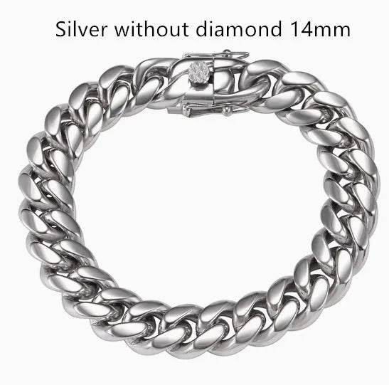 Men's Cuban Link Chain Titanium Steel Silver Bracelet - www.Shopthatapp.com