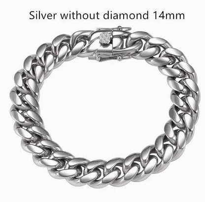 Men's Cuban Link Chain Titanium Steel Silver Bracelet - www.Shopthatapp.com