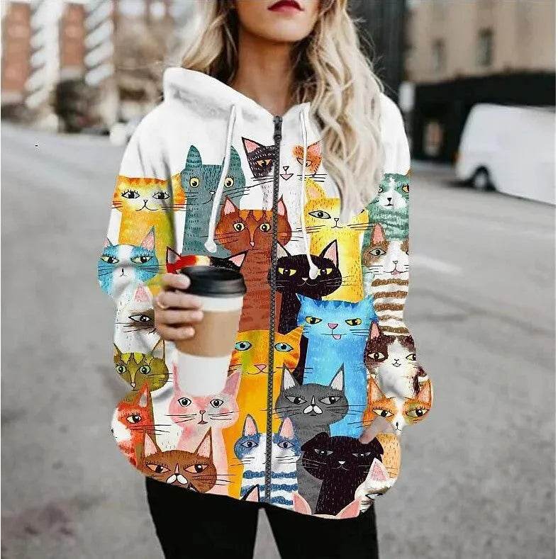 Printed Anime Cartoon Casual Fashion Zip up Hoodie Cardigan women - www.Shopthatapp.com