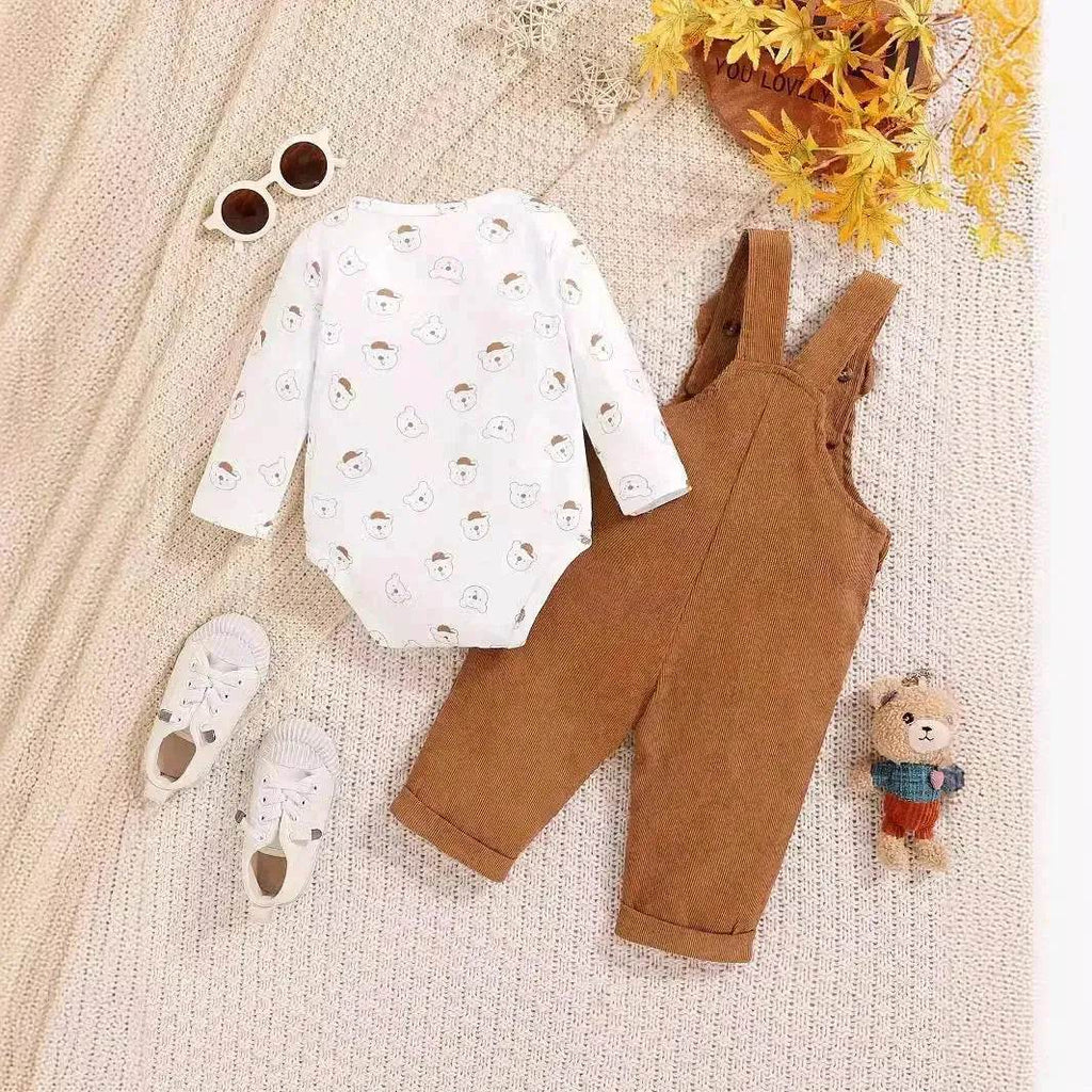 Cute Baby Bear Printed Romper Overalls Suit for baby girl - www.Shopthatapp.com