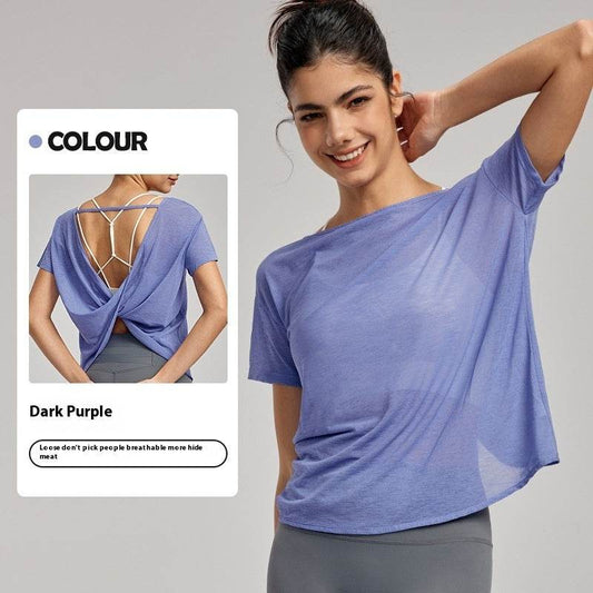 Draping Flab Hiding Yoga Clothes Blouse Sexy Beauty Back Mesh Workout Top - www.Shopthatapp.com