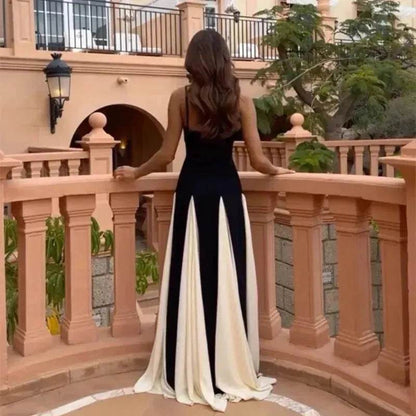 Luxury Women Sleeveless Color Contrast Sling Dress for Wedding Cocktail Evening Party events - www.Shopthatapp.com