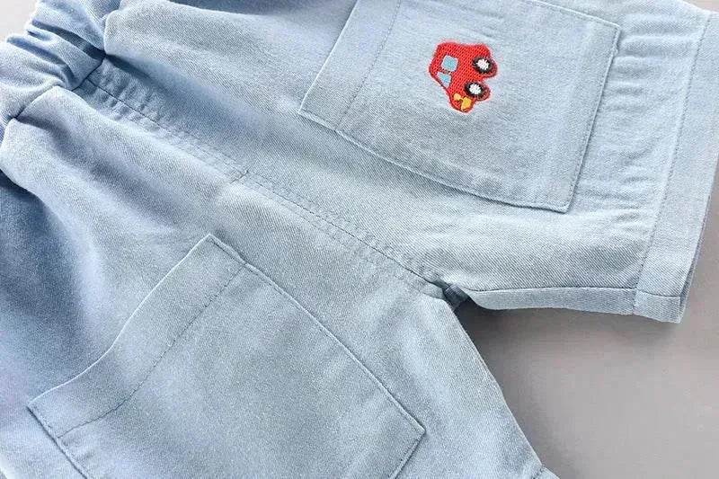 Boys' Summer Short Sleeve Korean Style Lapel Polo Shirt and Short Pant Two piece for boys - www.Shopthatapp.com