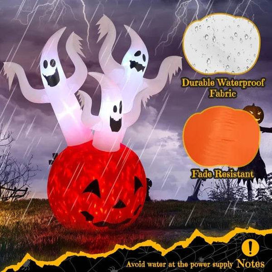 5.9 FT Halloween Inflatable Pumpkin Ghost Outdoor Decorations, Scary Blow Up Yard Decor With Built-in LED Lights For Holiday Party Yard Lawn Garden Decor Indoor Outdoor - www.Shopthatapp.com
