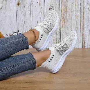 Casual Lace-up Mesh Sneakers Breathable Flying Woven Round Toe Walking Running Sports Shoes for Women - www.Shopthatapp.com
