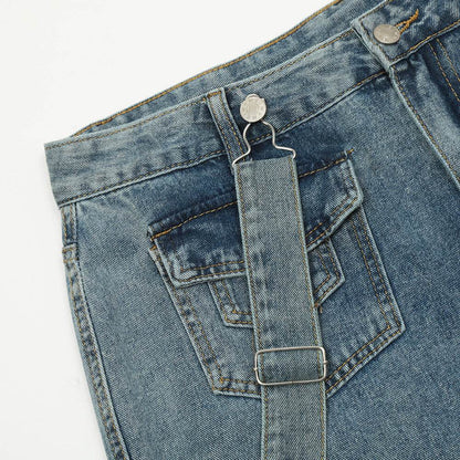 Ribbon Design Multi-pocket Workwear Denim Trousers Men Jeans - www.Shopthatapp.com