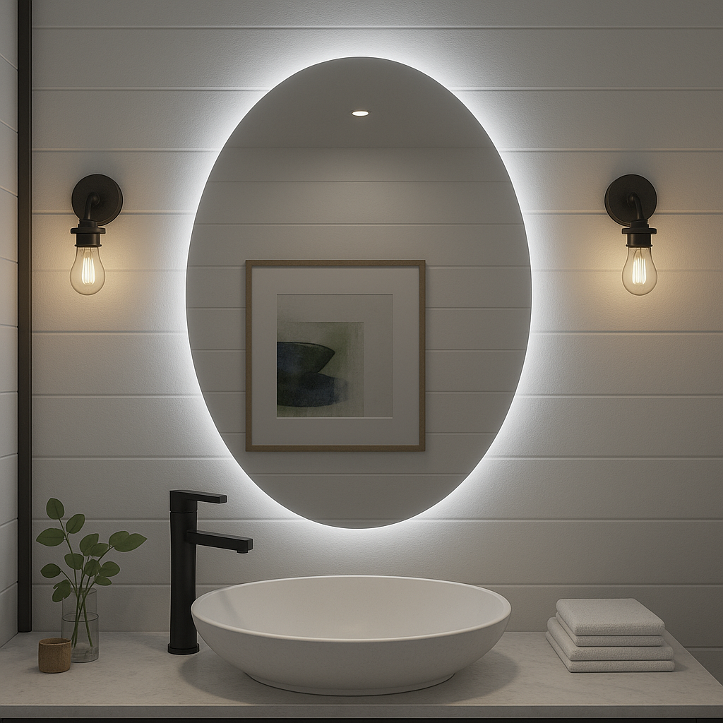 Noir Éclipse Oval LED Bathroom Mirror — Back-Lit, Dimmable, Anti-Fog & Brightness Memory (3000K/4000K/5000K) | 24"×32" or 30"×36" | CE & ETL Certified - www.Shopthatapp.com