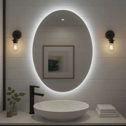 Noir Éclipse Oval LED Bathroom Mirror — Back-Lit, Dimmable, Anti-Fog & Brightness Memory (3000K/4000K/5000K) | 24"×32" or 30"×36" | CE & ETL Certified - www.Shopthatapp.com