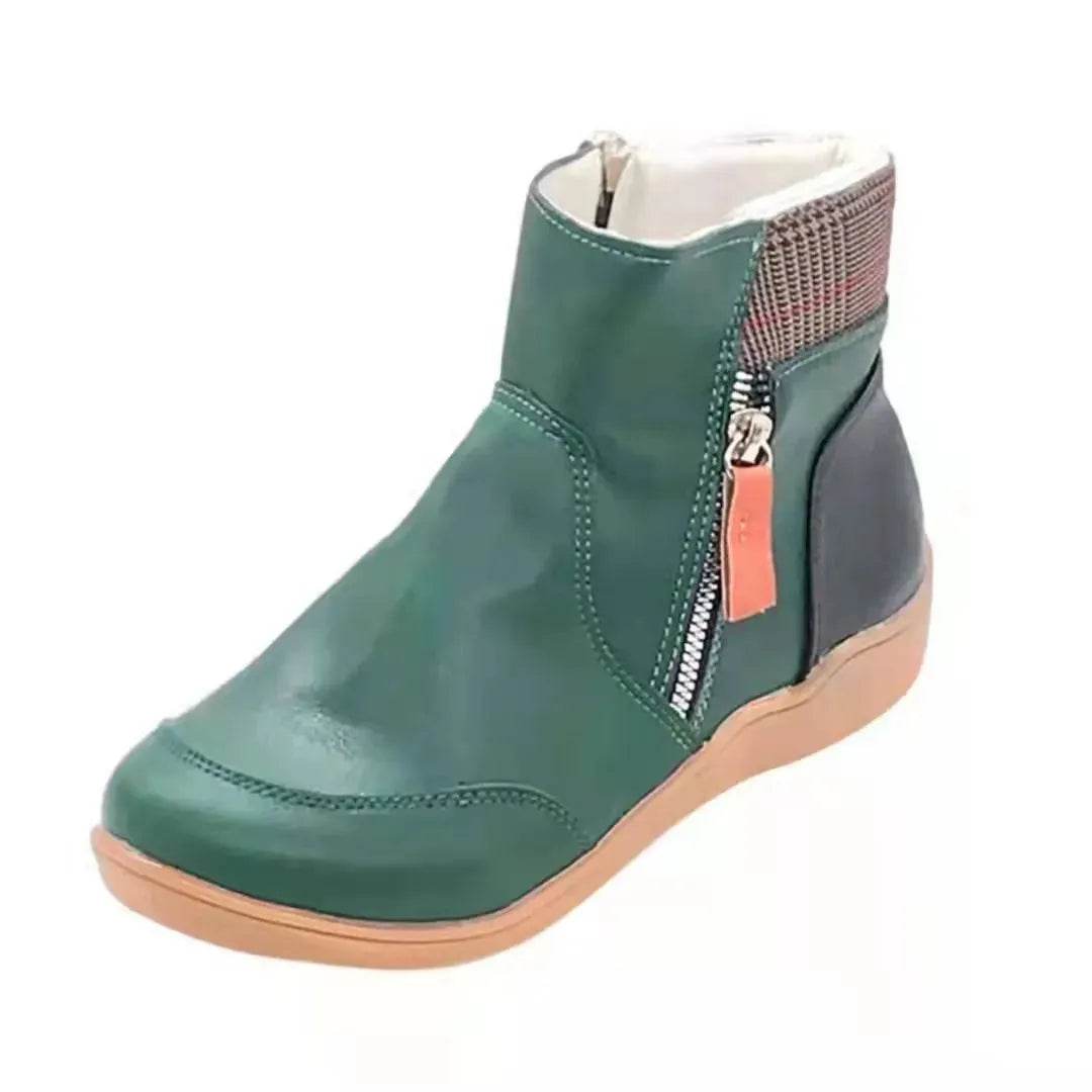 Winter Leather Stitching Flat Bottom Martin Boots With Zipper Plus Size - www.Shopthatapp.com