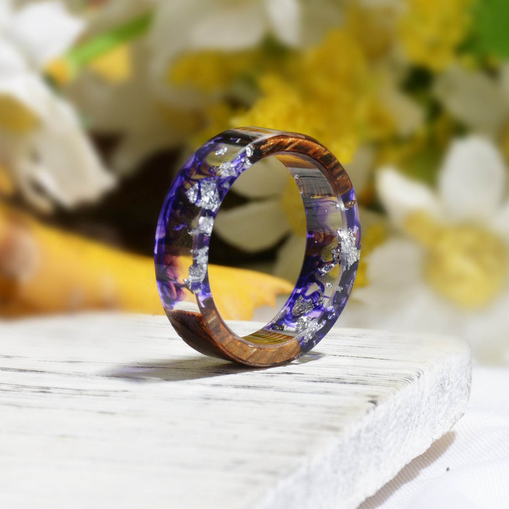 Cross-border Foreign Trade New Wood Resin Ring Diy Handmade Dried Flower Epoxy Ring - www.Shopthatapp.com