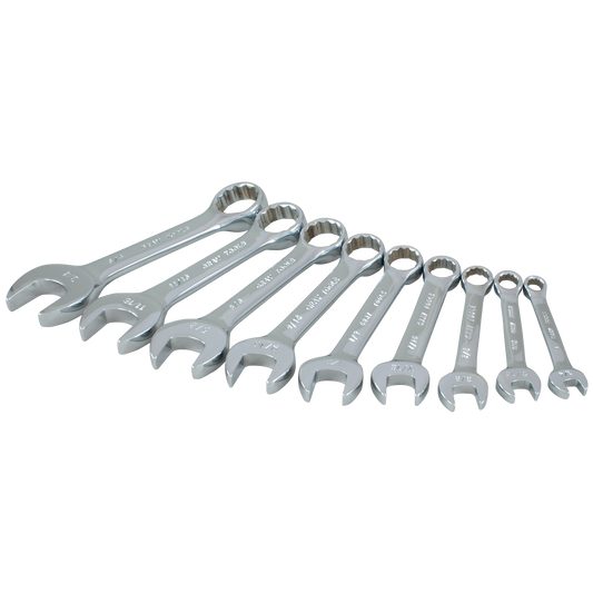 9 Piece 12 Point SAE Stubby Mirror Chrome Wrench Set - www.Shopthatapp.com #