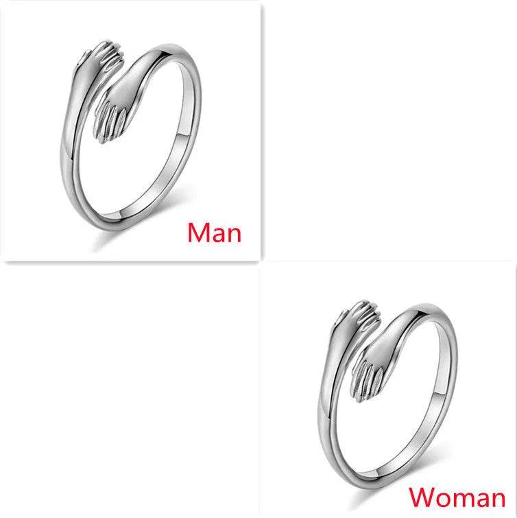 Alloy Simple Hands Hug Ring Opening Adjustable Jewelry - www.Shopthatapp.com