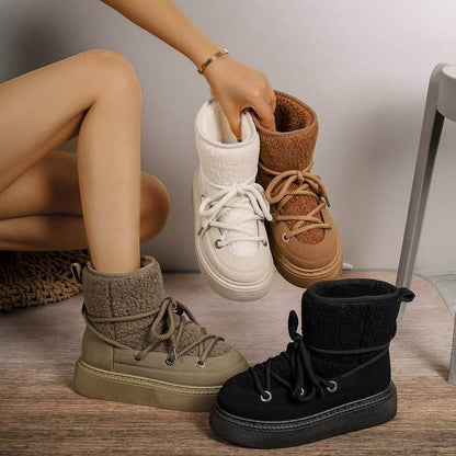 Plus Size Platform Cross Strap Snow Boots - www.Shopthatapp.com