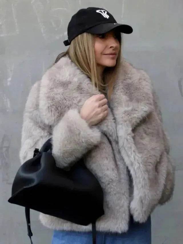 Winter Plush Open front Coat Thick lapel Outwear Faux Fur Coat women - www.Shopthatapp.com