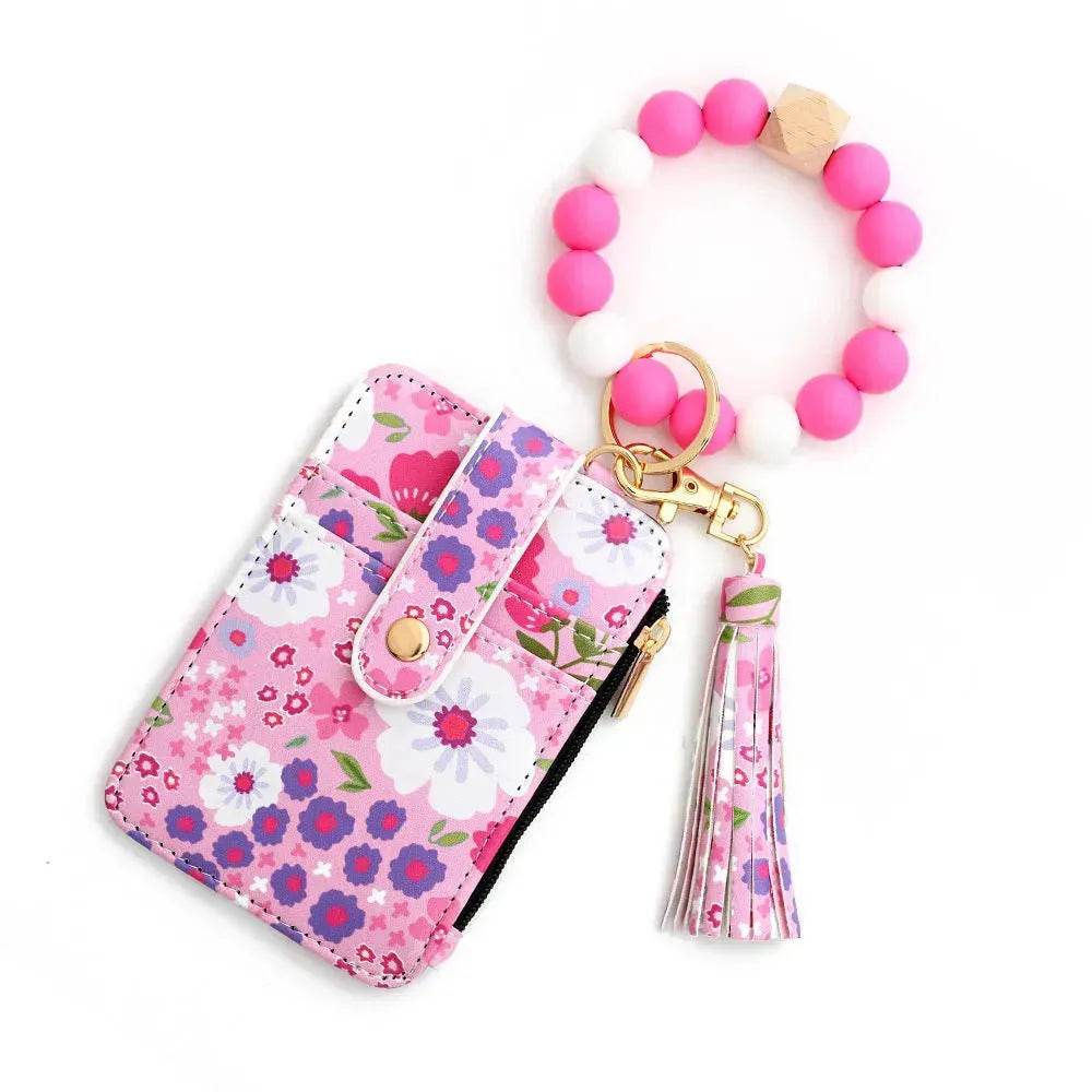 Women's Flora Print Tassel Leather Card Holder Wallet - www.Shopthatapp.com