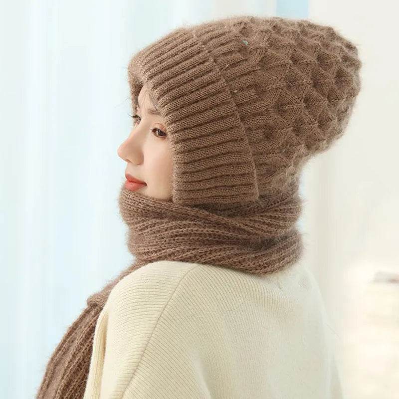 Women's Fleece-lined Scarf And Hat Winter Warm Knitted Hat Scarf - www.Shopthatapp.com