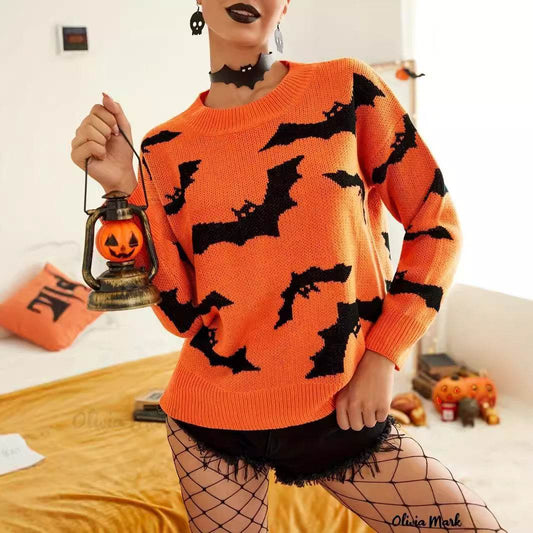 Fashion Women's Wear Long Sleeve Halloween Brocade Sweater Knitted - www.Shopthatapp.com
