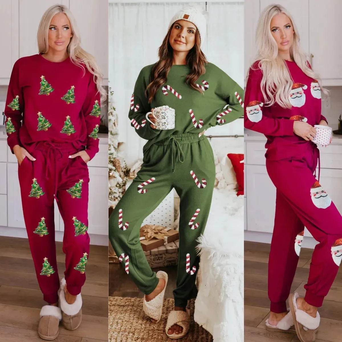 Women's Christmas sweatsuit Sequins Long Sleeve Pants Two-piece Set Fashion Casual Set - www.Shopthatapp.com
