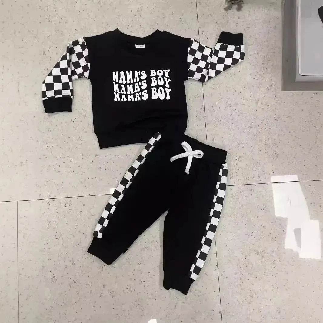 Children Plaid Printed Long-sleeve Sweater Set  Casual baby outfit for Boys Baby two piece for boys - www.Shopthatapp.com