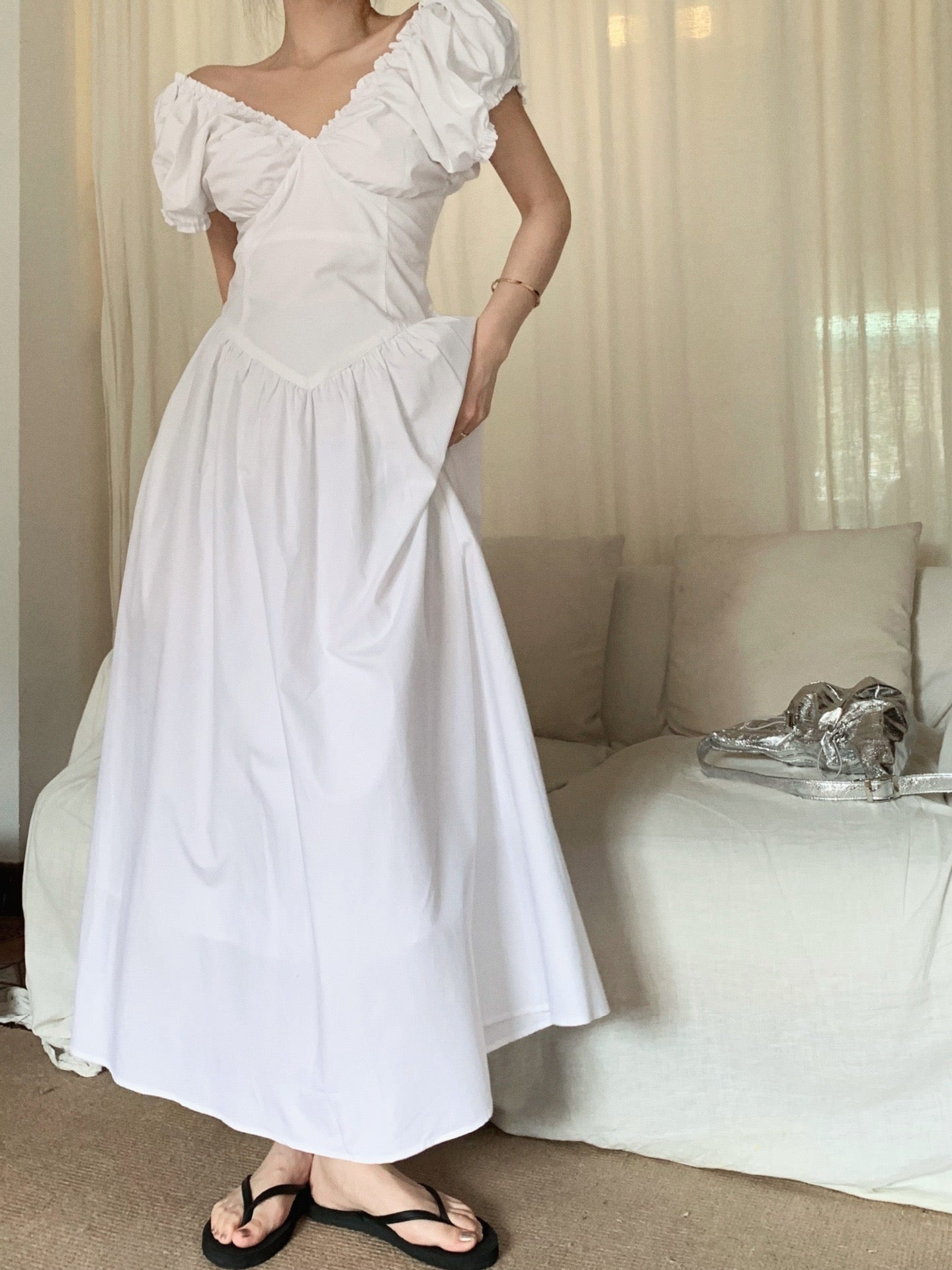 V-Back Ruched Midi Dress - www.Shopthatapp.com