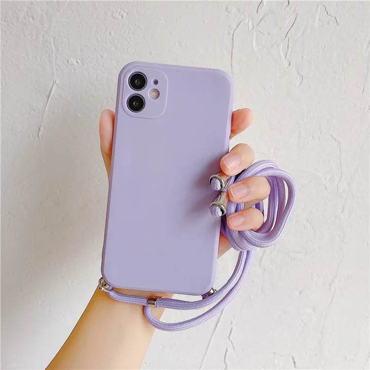 Solid Color Diagonal Lanyard Phone Case Silicone Couple Phone Case - www.Shopthatapp.com