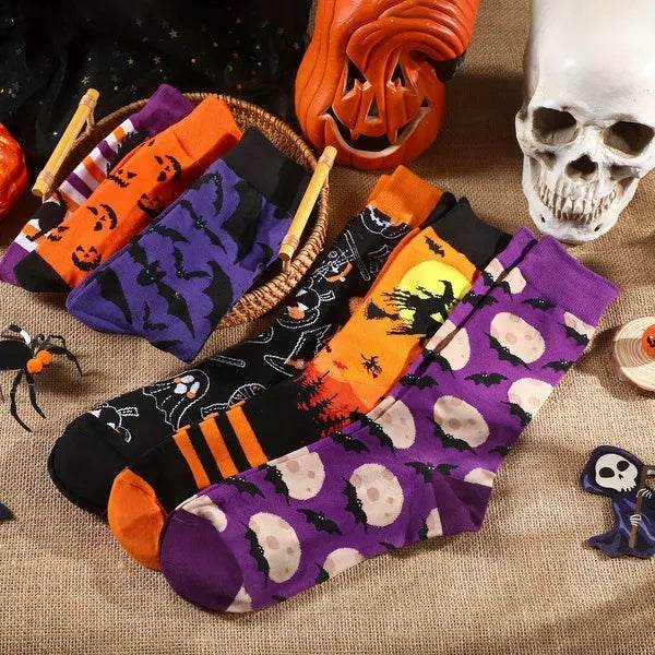 6 Pairs Halloween Christmas Socks For Men Women Girls Funny Pumkin Spider Black Cat Cotton Sock Set - www.Shopthatapp.com