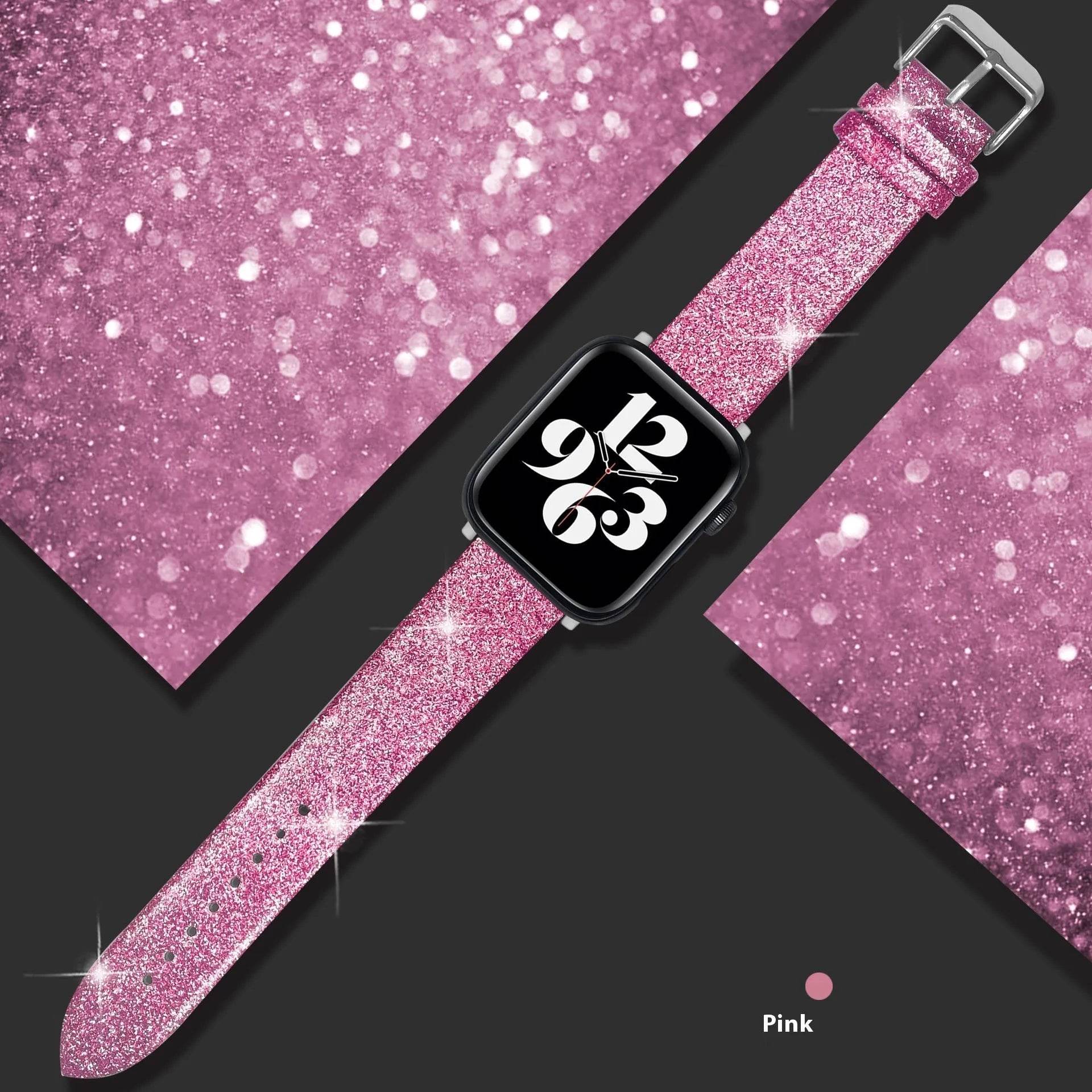 Leather Single Ring Glitter Buckle Couple Watch Strap Suitable for Apple Watch - www.Shopthatapp.com