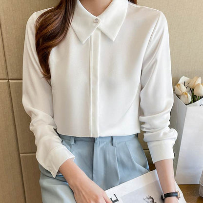 Formal Business Chiffon Blouse Women Long Sleeve White blouse shirt Tops - www.Shopthatapp.com