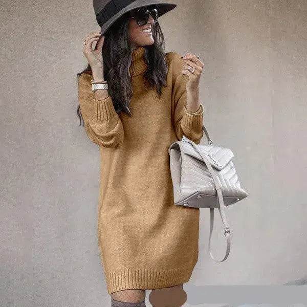 Autumn Winter Woolen Knitted Short Turtleneck Sweater Dress - www.Shopthatapp.com