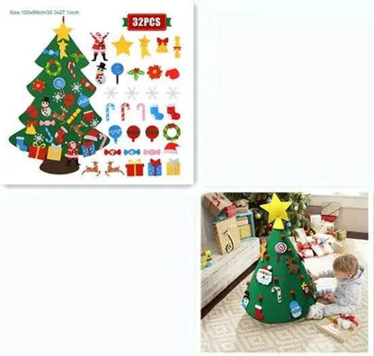 DIY Felt Christmas Tree New Year Toddler Kids Handmade Gift Toys Door Wall Hanging Ornaments Holiday Party Home Decor Set - www.Shopthatapp.com