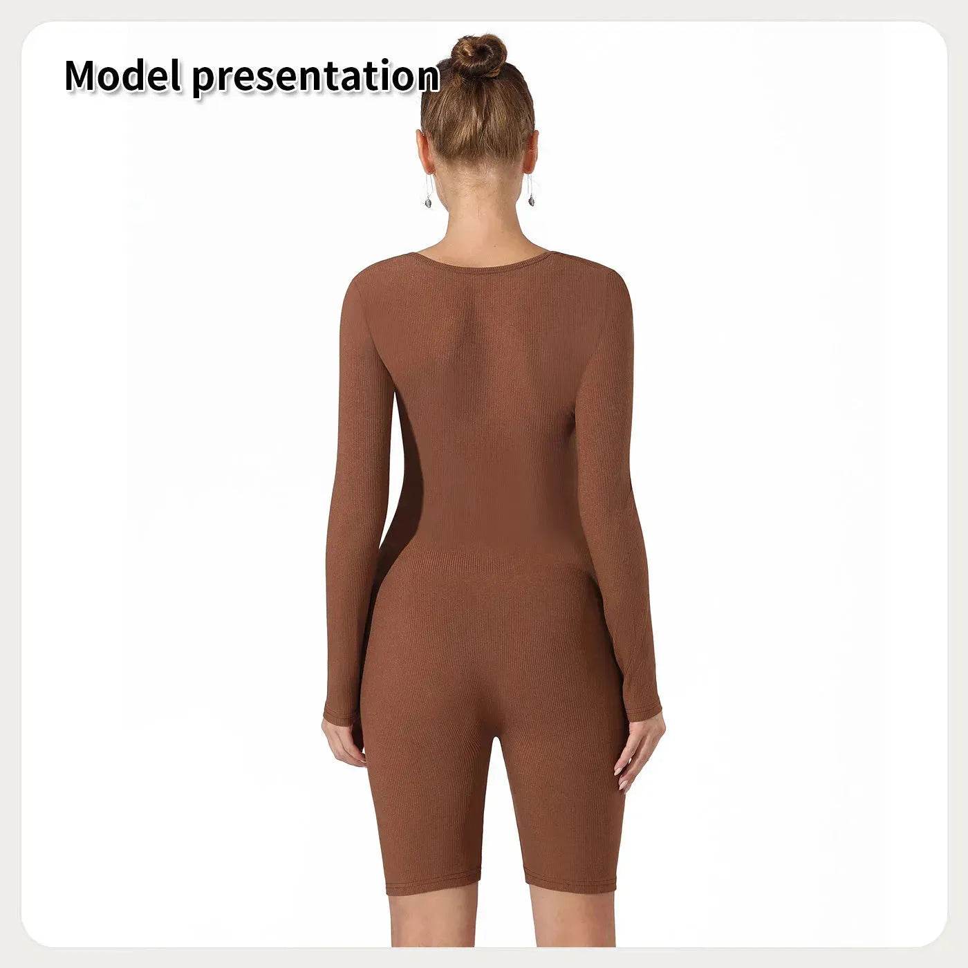 Women's Fashion Plain Long Sleeve Slim short Bodysuit Jumpsuit - www.Shopthatapp.com