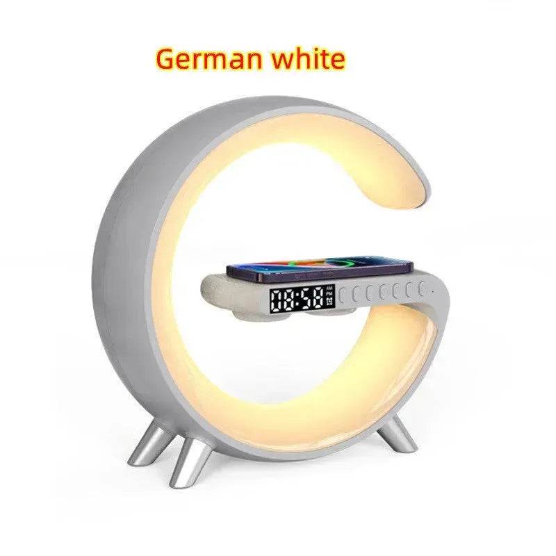 G shaped Wireless Phone Charging Night LED Lamp Bluetooth Speaker - www.Shopthatapp.com