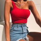 Casual Summer tops One shoulder crop tank top ladies - www.Shopthatapp.com