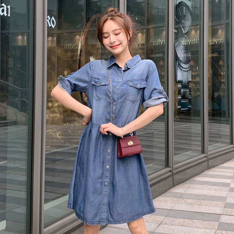 Casual Short sleeve Loose denim dress - www.Shopthatapp.com