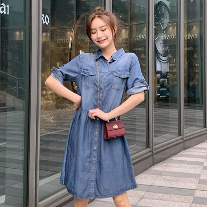 Casual Short sleeve Loose denim dress - www.Shopthatapp.com