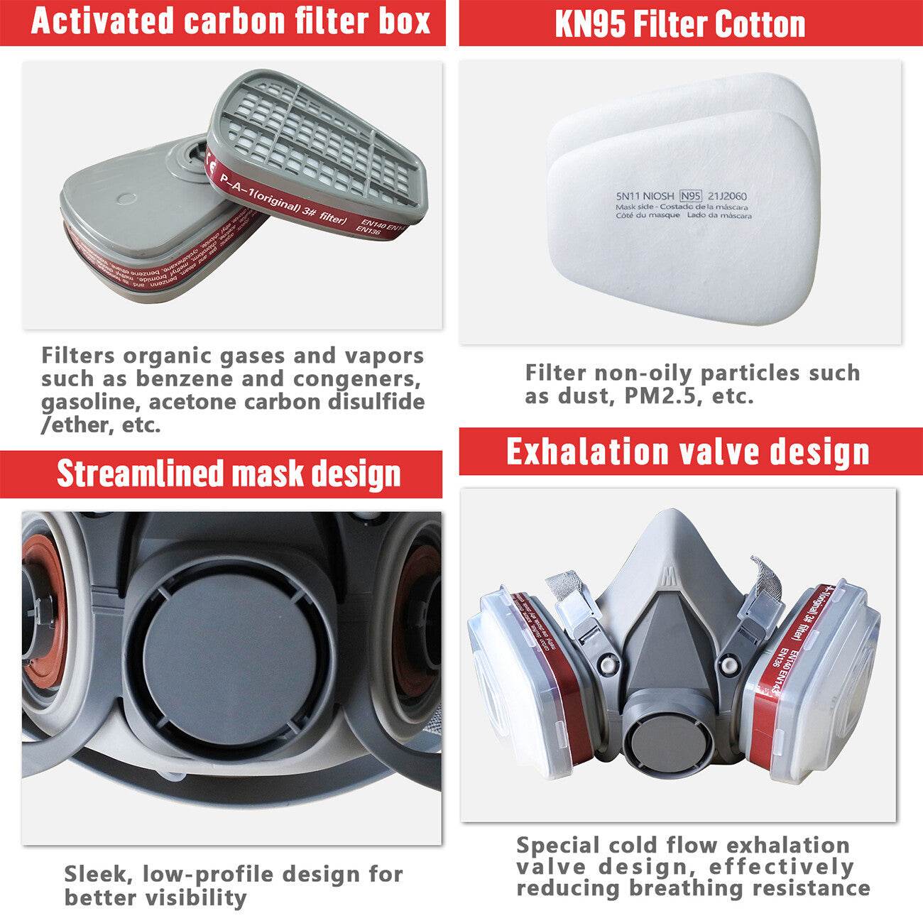 7in1 Half Face Gas Mask Facepiece Spray Painting Respirator Reusable Safety protective mask - www.Shopthatapp.com