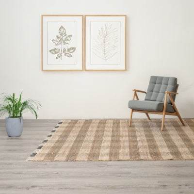 Artisan Hand Woven Jute  Cotton Grey Plaid Rug-5X7 Ft - www.Shopthatapp.com