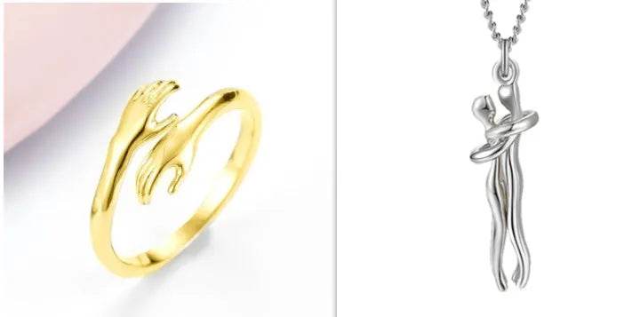Alloy Simple Hands Hug Ring Opening Adjustable Jewelry - www.Shopthatapp.com