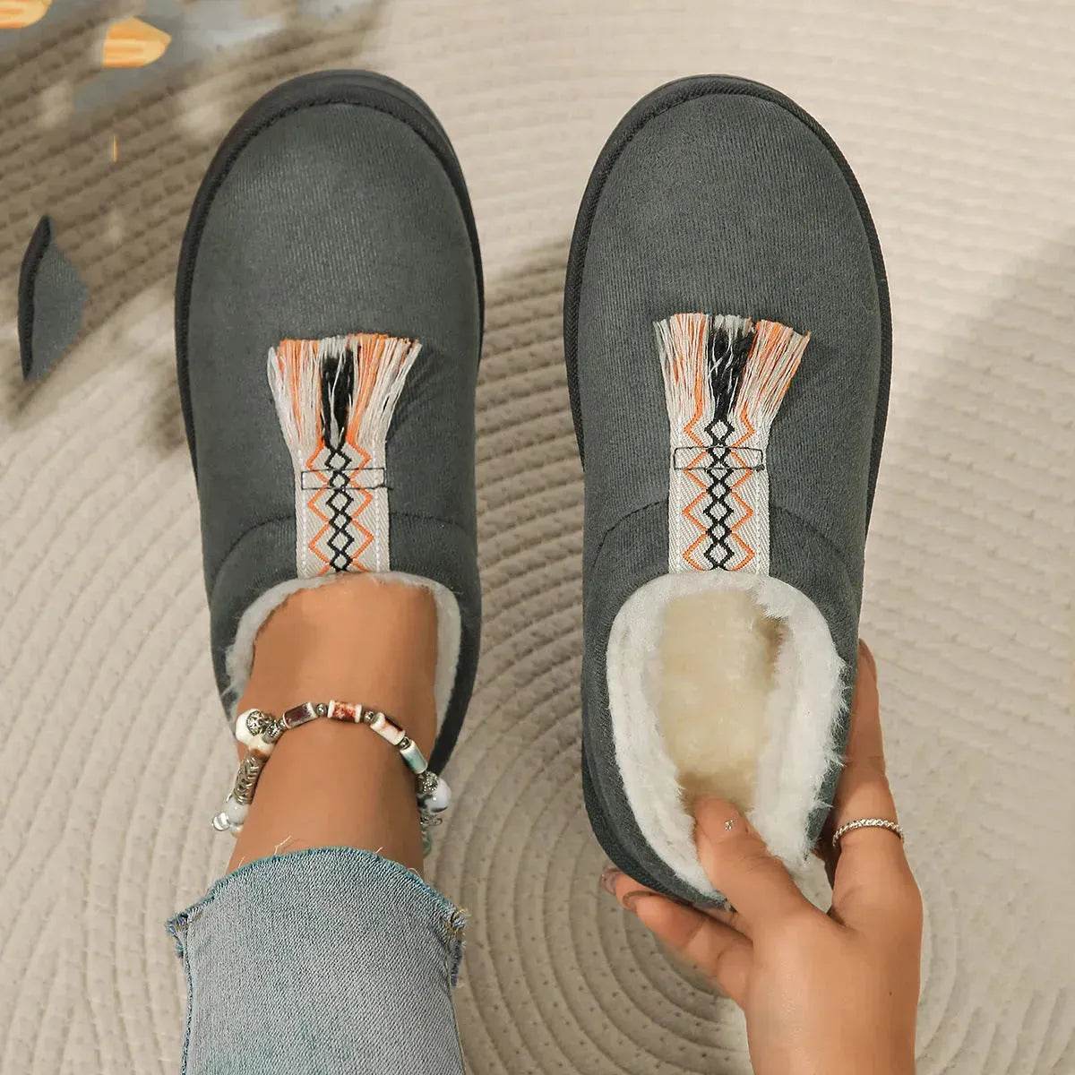 Winter Plush Home Slippers Fashion Round Toe Flat Suede Garden Shoes Indoor Warm Floor Bedroom Slipper For Women - www.Shopthatapp.com